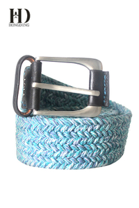 Mens Silver And Blue Fabric Belt