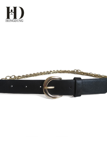 Women's Skinny Patent Leather Gold Chain Belt