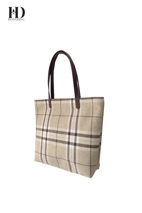 Cotton-Linen Mixed Fabric Plaid Handbags for Women