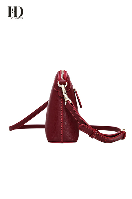 HongDing Wine Red Color Genuine Cowhide Leather Handbags with Shoulder Strap for Women