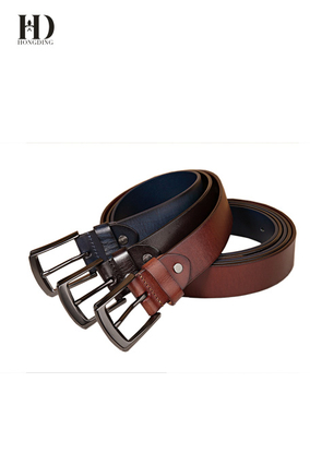 HongDing Brown Genuine Cowhide Leather Business Jeans Belts with Pin Buckle for Men