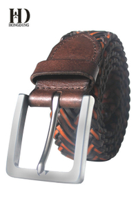 Womens brown braided leather belts with metal buckle and leather keeper