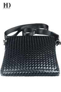 HongDing Black Business Braided Shoulder Bags High Quality PU Leather Messenger Bags For Men