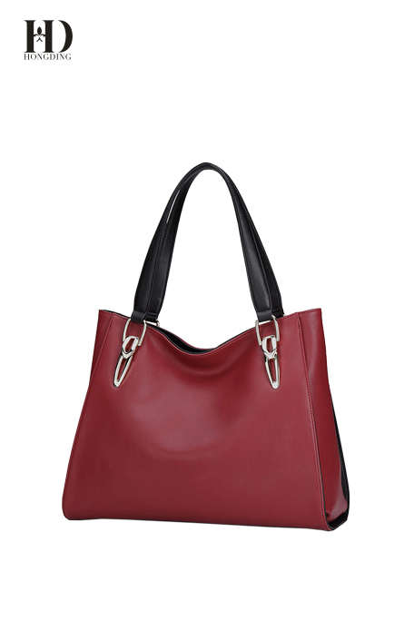 HongDing Red Split Cowhide Leather Handbags with Large Capacity for Women