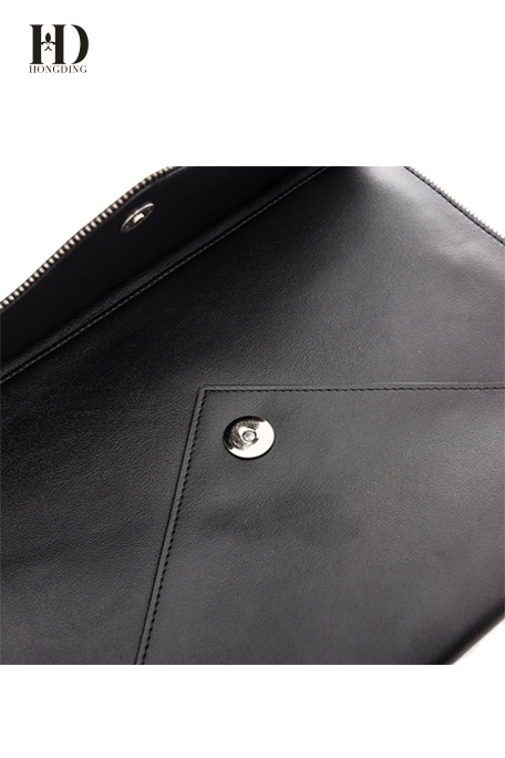 HongDing Black Envelope Type Design and Metal Style Genuine Leather Clutch Purses For Women