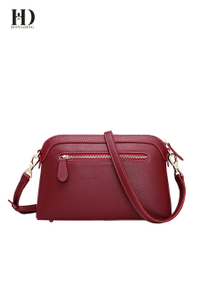 HongDing Wine Red Color Genuine Cowhide Leather Handbags with Shoulder Strap for Women