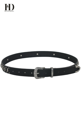 HongDing Black Retro Rivet PU Belts with Pin Buckle Three Pieces of Belts for Women